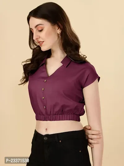 Classic Rayon Solid Crop Tops for Women-thumb2