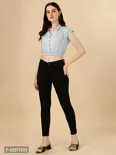 Classic Rayon Solid Crop Tops for Women-thumb3