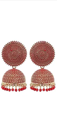 Shritesh Jhumki Earrings for Women- Traditional Bollywood Ethnic Bridal Wedding Indian Pearl Hangings Meenakari jhumka Jewellery for Women/Girls (Red-Gold)