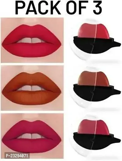 Classic Apple Shape / Lip Shape, Matte Lipstick For Women Pack Of 3 (Red, Pink,Nude)-thumb0