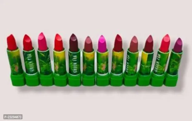 Classic Matte Green Tea Multicolor Long Lasting Lipstick Pack Of 12 (Multicolour,3.5 G)