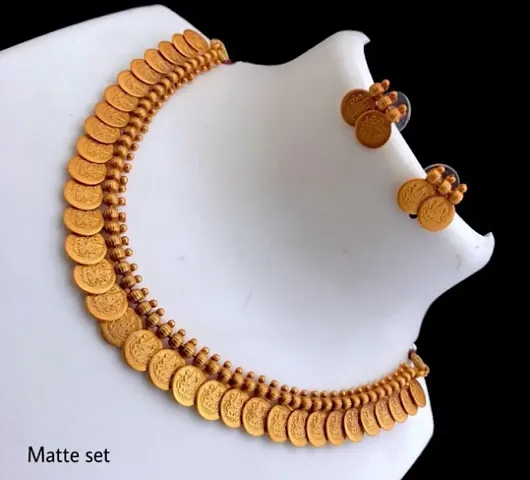 Trendy Copper Matte Finish Necklace With Earrings