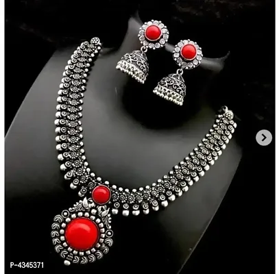 Trendy Oxidised Silver Necklace With Jhumka for Women