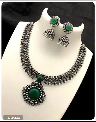 Trendy Oxidised Silver Necklace With Jhumka Earring for Women