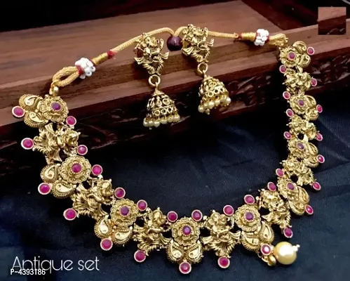 Trendy Copper Necklace With Jhumka Earring for Women