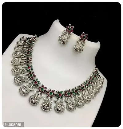 Trendy Oxidised Silver Necklace with Earring for Women