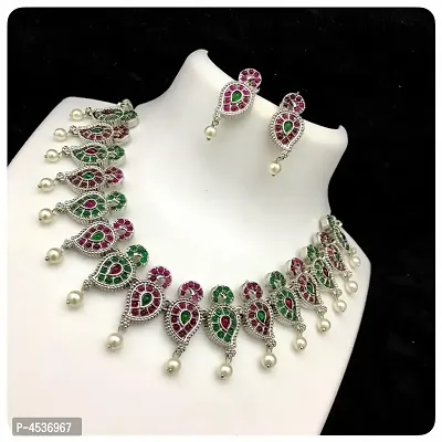 Trendy Oxidised Silver Necklace with Earring for Women