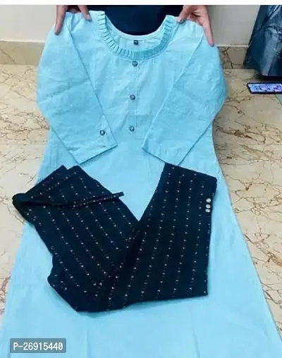 Beautiful Straight Blue Embellished Cotton Kurta Bottom Set For Women