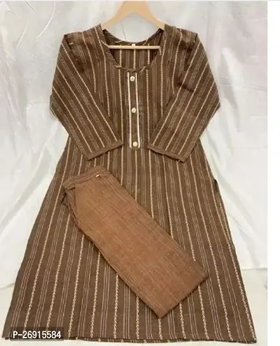 Beautiful Straight Brown Embellished Cotton Kurta Bottom Set For Women