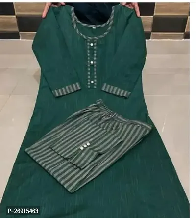 Beautiful Straight Green Embellished Cotton Kurta Bottom Set For Women-thumb0