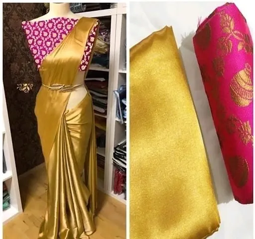 Stylish Satin Solid Saree With Blouse Piece