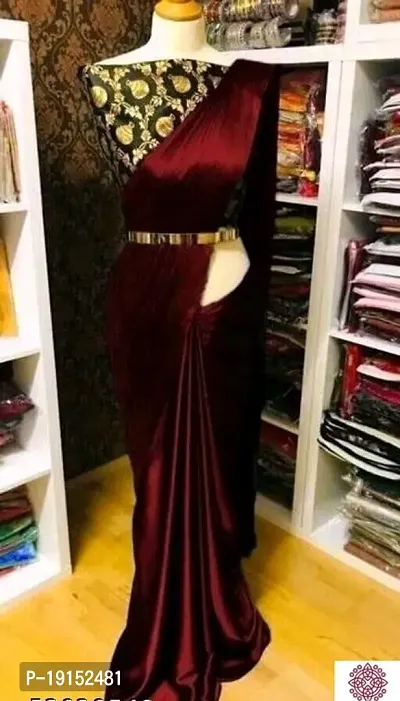 Stylish Satin Silk Solid Saree with Blouse Piece-thumb0