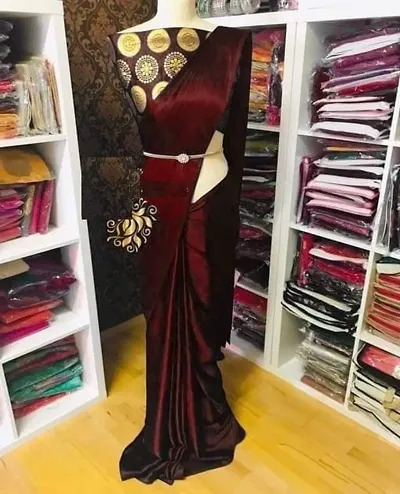 New Trendy Satin Solid Saree with Blouse piece