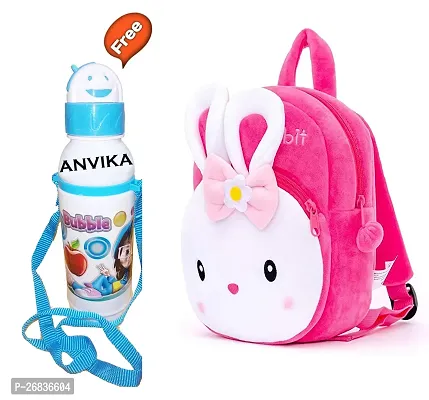 ANVIKA Konggi Rabbit Bag With Water Bottle Kids School Backpack Bag for 2 to 5 Years Baby/Boys/Girls