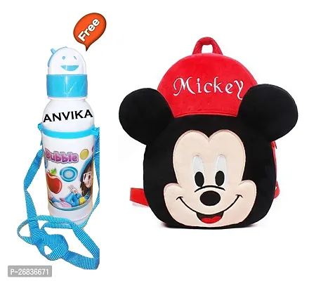 ANVIKA Down Micky Bag With Water Bottle Kids School Backpack Bag for 2 to 5 Years Baby/Boys/Girls