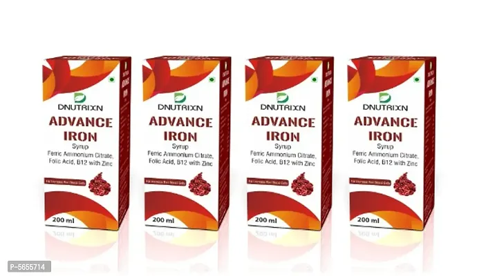 (Pack of 4) Advance Iron Syrup with Zinc and Folic Acid - 200ml | Boost Immunity and Enhance Energy by Increasing Red Blood Cells| Iron Supplement for Hemoglobin