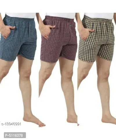 Men's Boxer Cotton Blend Checked Multicoloured || Combo pack 3 ||-thumb0