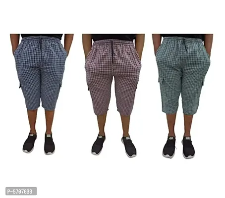Mens Capri Three by Fourths Cotton Checkerd Combo pack of3