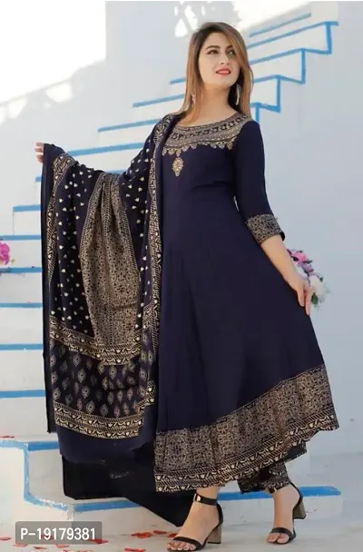 Beautiful Printed Rayon Kurta with Dupatta-thumb0