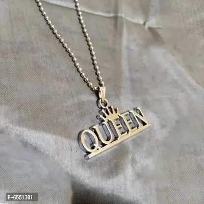 Fashion Science Valentine Gift Queen Letter Locket with Chain Gold Stainless Steel Necklace Pendant for Men-thumb0