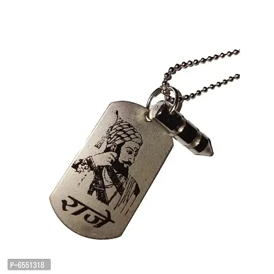 Fashion Science Shivaji Raje Silver Stainless Steel Locket Pendant for Men and Boys