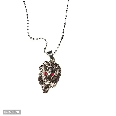 Fashion Science Roaring Lion Head With Red Eyes Locket Pendant Necklace For Men and Boys