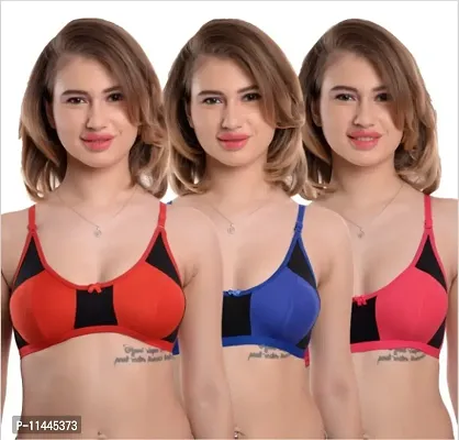 Stylish Seamless Lightly Padded Cotton Bras For Women- Pack Of 3