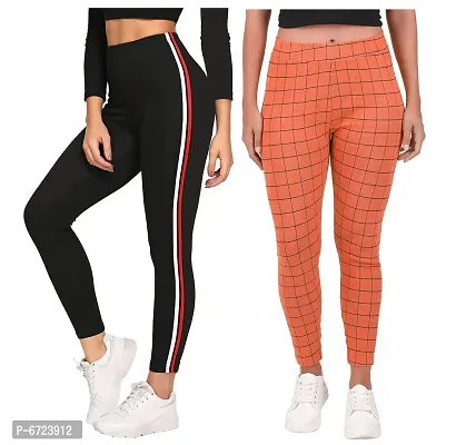 Womens Gym Yoga Sports and Fitness Leggings Stretchable Tights Pack of 2