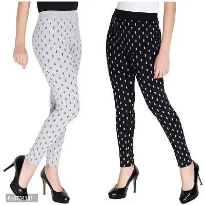 Just Live Fashion Womens Diamond Printed Ankle Length Stretchable Tights Combo Pack of 2