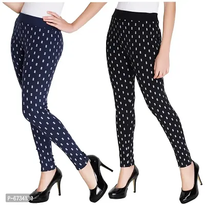 Just Live Fashion Womens Diamond Printed Ankle Length Stretchable Tights Combo Pack of 2-thumb0
