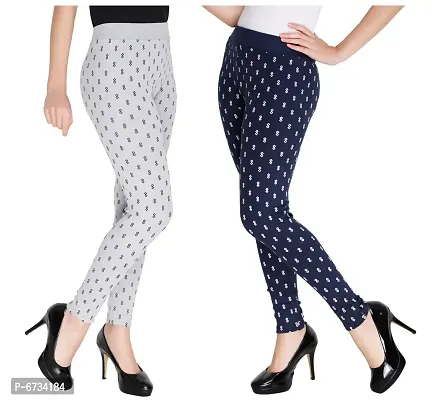 Just Live Fashion Womens Diamond Printed Ankle Length Stretchable Tights Combo Pack of 2-thumb0