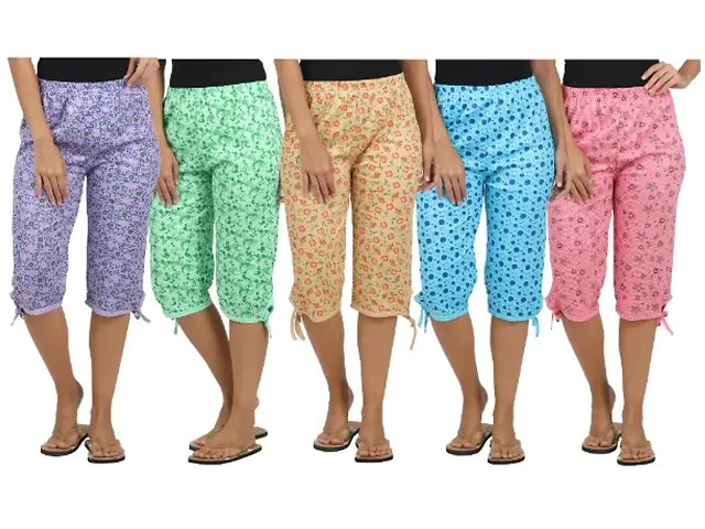 Women Soft Comfort Designer Capri Combo (Pack of 5)