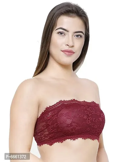 Womens Lace Tube Strapless and Free Transparent Detachable Strap, Lightly Padded Bra Padded Bra (Size Free 28B to 34B)
