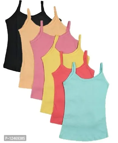 Girls Camisole Slip (Assorted Color Samiz,Multicolor, Pack of 6)
