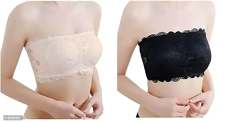 Womens Lace Tube Strapless amp; Free Transparent Detachable Strap, Lightly Padded Bra Padded Bra (Size Free 28B to 34B) PACK OF 2 Tube bra-thumb3