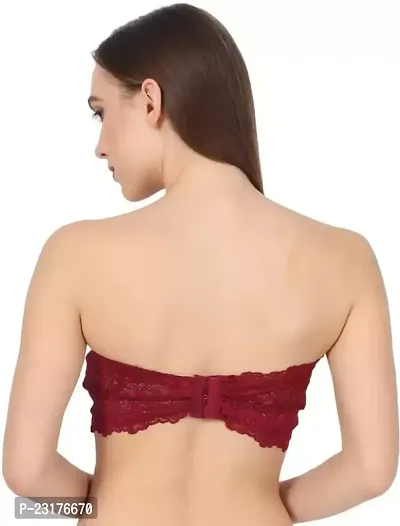 Womens Lace Tube Strapless  Free Transparent Detachable Strap, Lightly Padded Bra Padded Bra (Size Free 28B to 32B)-thumb3