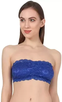 Womens Lace Tube Strapless  Free Transparent Detachable Strap, Lightly Padded Bra Padded Bra (Size Free 28B to 32B)-thumb1