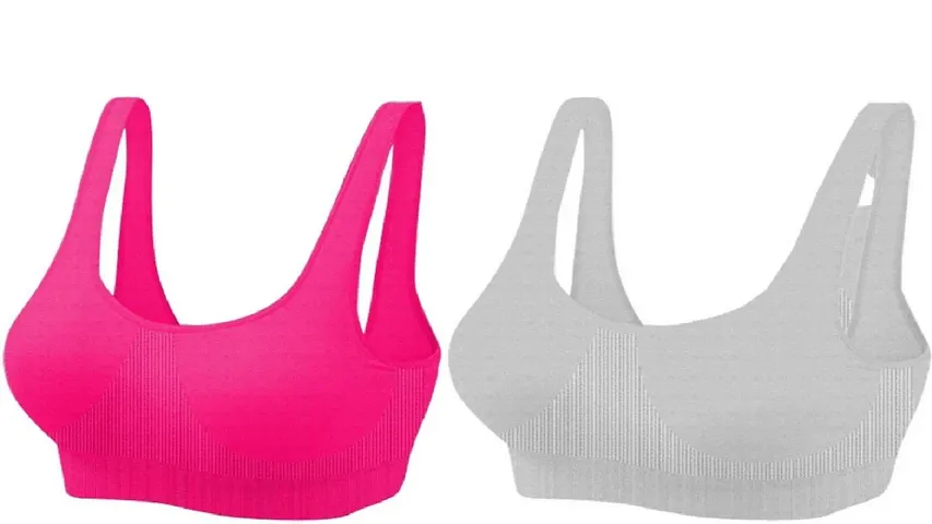 Sports Bra For Women Girls Non - padded Full Coverage Beginners Non - Wired T - Shirt Gym Workout Bra With Regular Braod Strap Training Bra For Teenager Kids (Pack Of 2)