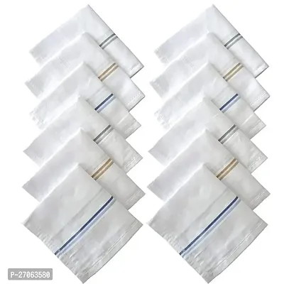 90% Cotton and 10% synthetic Material Handkerchiefs for Men - Pack of 12. ndash; White ldquo;Strap Printedrdquo; 18 X 18 Size.