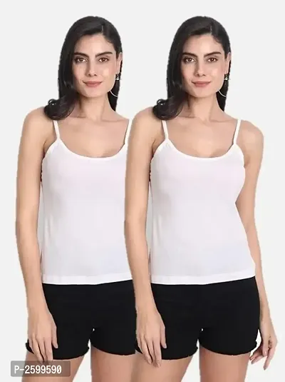 Slim Fit Sleeveless Cotton Camisole Sando For Women's  Girls Pack OF 2-thumb0
