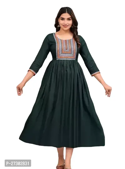 Elegant Green Cotton Blend Embroidered Anarkali Kurta For Women