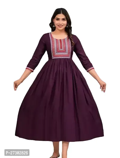 Elegant Purple Cotton Blend Embroidered Anarkali Kurta For Women