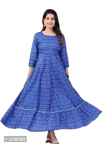 Elegant Blue Cotton Blend Printed Anarkali Kurta For Women-thumb0