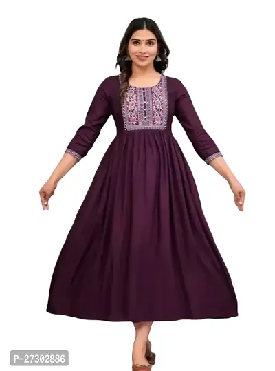 Elegant Purple Cotton Blend Embroidered Anarkali Kurta For Women-thumb0