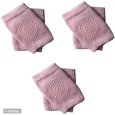 Baby Elastic Soft Breathable Cotton Anti-Slip Knee Pads Elbow Safety Protector Pads For Crawling For Kids (Random Color , Pack Of 3)-thumb0