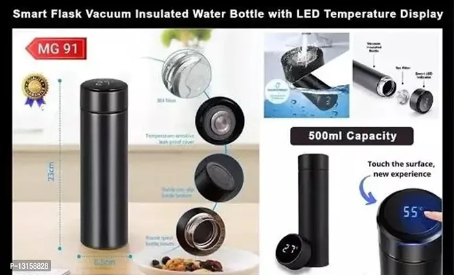 Temperature Smart Vacuum Insulated Thermos Water Bottle With LED Temperature Display 304 Stainless Steel Perfect For Hot And Cold Drinks (Pack Of 1, Black, Steel)-thumb3