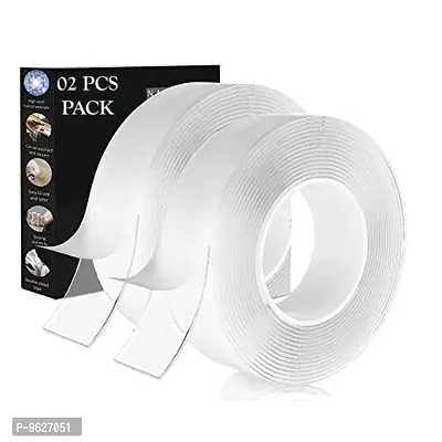 Double Sided Tape, Heavy Duty Self Adhesive Tape, Two Side Sticky Pads Strong Wall Adhesive Strips No Marks Reusable Removable Clear Tape For Picture Hanging, Carpet Glue ( Pack Of 1 )