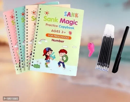 Magic Practice Copybook, (4 BOOK + 2 pen + 10 REFILL) Number Tracing Book for Preschoolers with Pen, Magic Calligraphy Copybook Set Practical Reusable Writing Tool (SIZE- 19*13 CM)