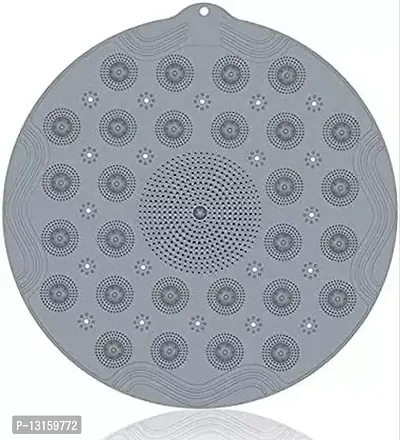 Bathroom Mat, Shower Stall Mats Foot Scrubber Non Slip Anti Mould 2-In-1 Round Bath Mat And Massager With Drain Holes Suction Cups - Anti-Mould, Antibacterial-Pack Of 1