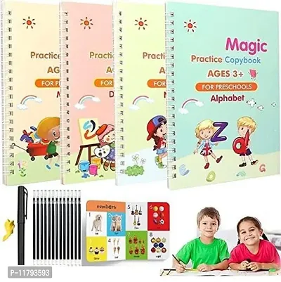 Sank Magic Practice Copybook 4 Pcs Magic Calligraphy That Can Be Reused Handwriting Copybook Set with Pen and Pen Sleeve Sank Magic Handwriting Book for Kid Calligraphic Letter Writing 4 Books  10 Refill  1 Pen 1 Fingertip